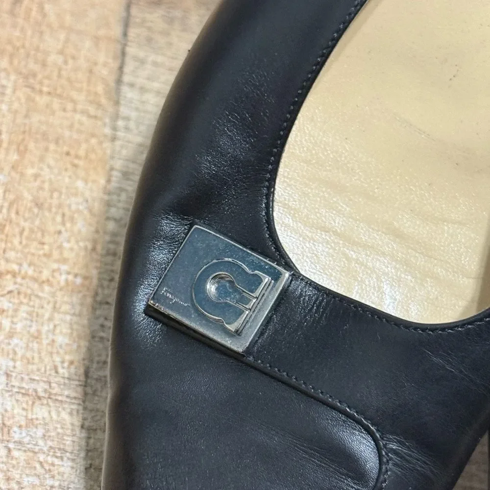 Salvatore Ferragamo black leather slingback kitten heels